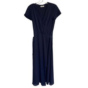 Babaton Womens Dress Aritzia Wallace Wrap Around Navy Blue Size XS Short Sleeve